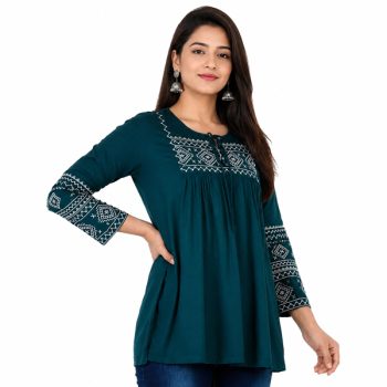 Women Embroidery  Green Top, Frock, Top, Kurthi ,Top