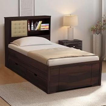 Wood Mart Solid Sheesham Wood Single Bed Cot with Storage