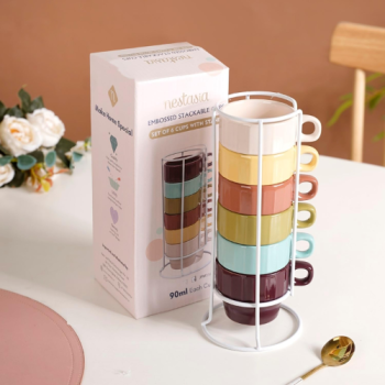 Stackable Ceramic Espresso Cups Set